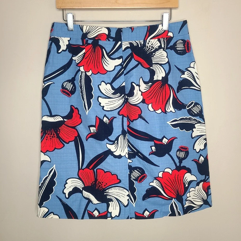 J Crew Women's Bold Floral Print Front Slit Pockets Pencil Skirt 10 Retro Mod